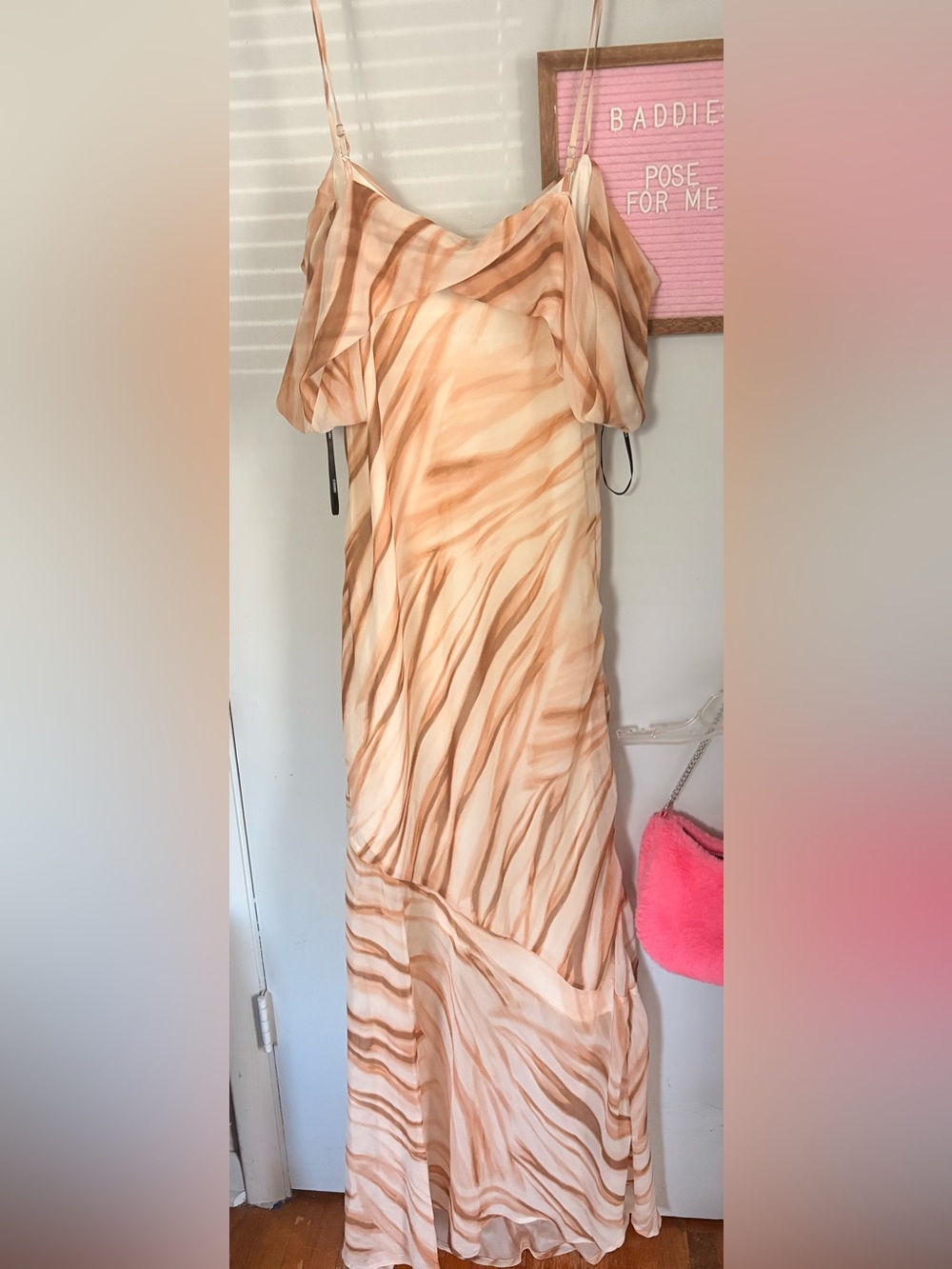 Forever 21 Beige and Light Brown Marble-Stripe Maxi Slip Dress